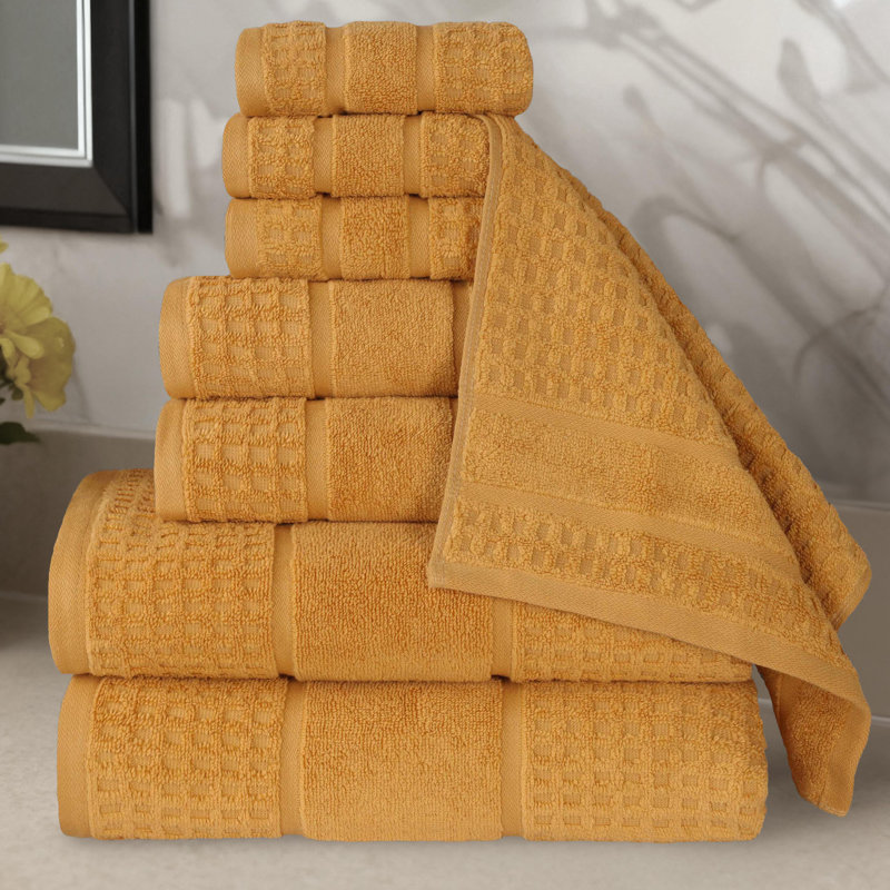  Zero-Twist Cotton Towel Set - Honeycomb Waffle Texture - Quick-Dry, Gold