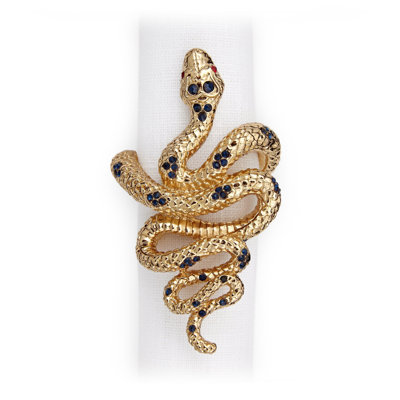 Snake W/Dark Blue Crystals Gold - S/4
