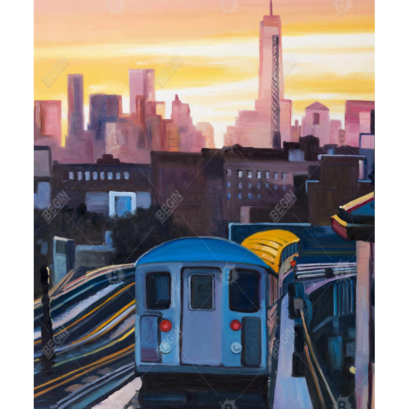 Coucher de soleil sur le métro à New York - Toile de construction orange