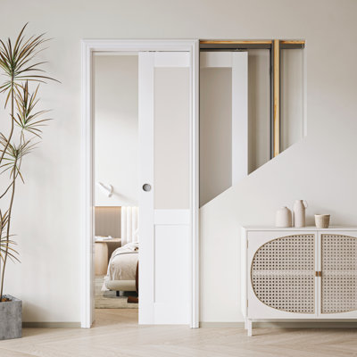 Sliding Closet Door White Pantry Sliding Pocket Door Tempered Frosted Glass With Hardware Kit