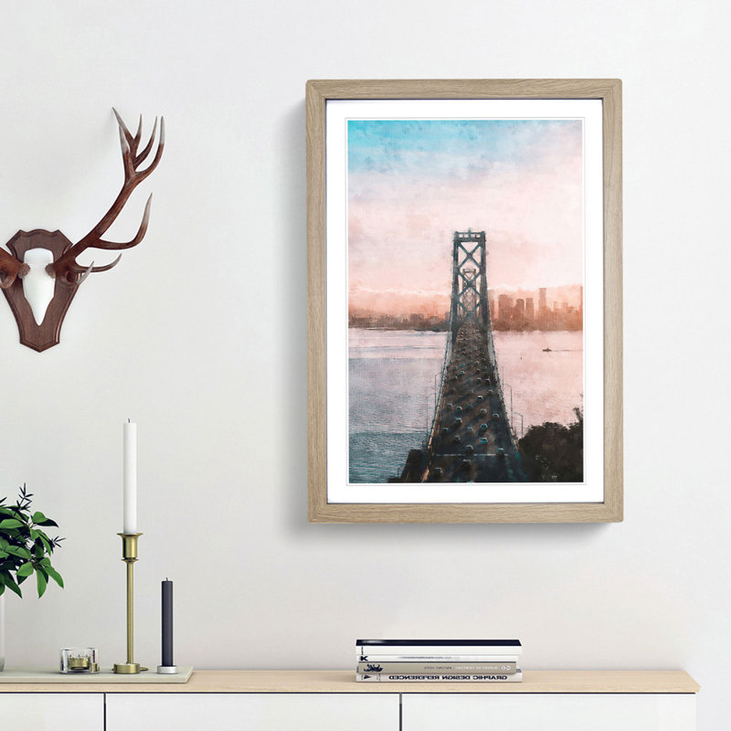 Bridge in San Francisco - Picture Frame Graphic Art Print, 87cm H x 62cm W x 2cm D, Oak Framed