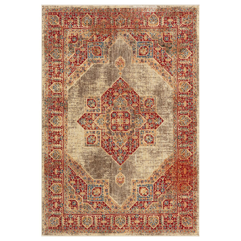 Tapis beige Heriz Collection Southwestern Medallion, Rectangle 5 pi 3 po x 7 pi 7 po