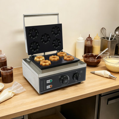 13" Commercial Donut Machine, 5-Hole Plum Flower Waffle Maker, 1.55KW, 110V