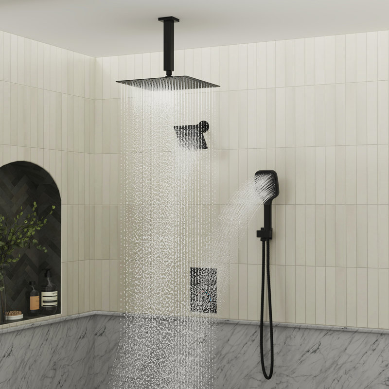 Système de douche thermostatique double à 3 fonctions avec 3 jets d'eau Rainfall Symphony, Noir mat
