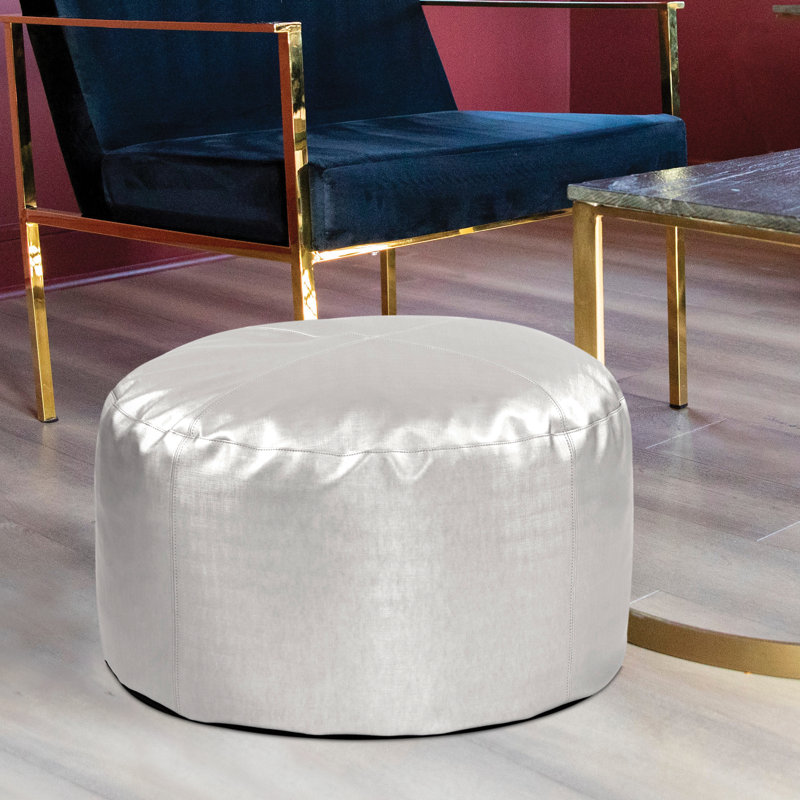Pouf rond 22 po en similicuir, Similicuir mercuré