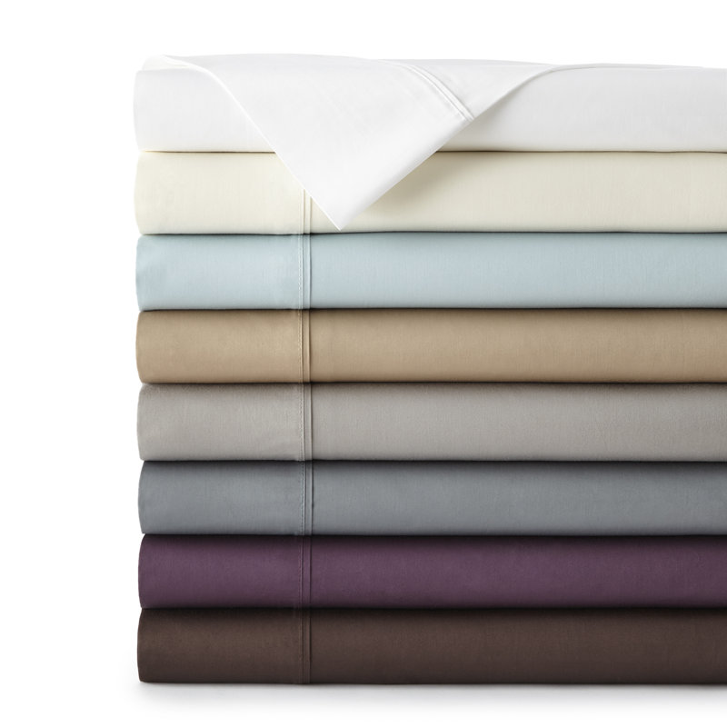 Ensemble de draps en coton 500 fils, Ensemble de draps pour très grand lit + drap-hous, Bleu pâle