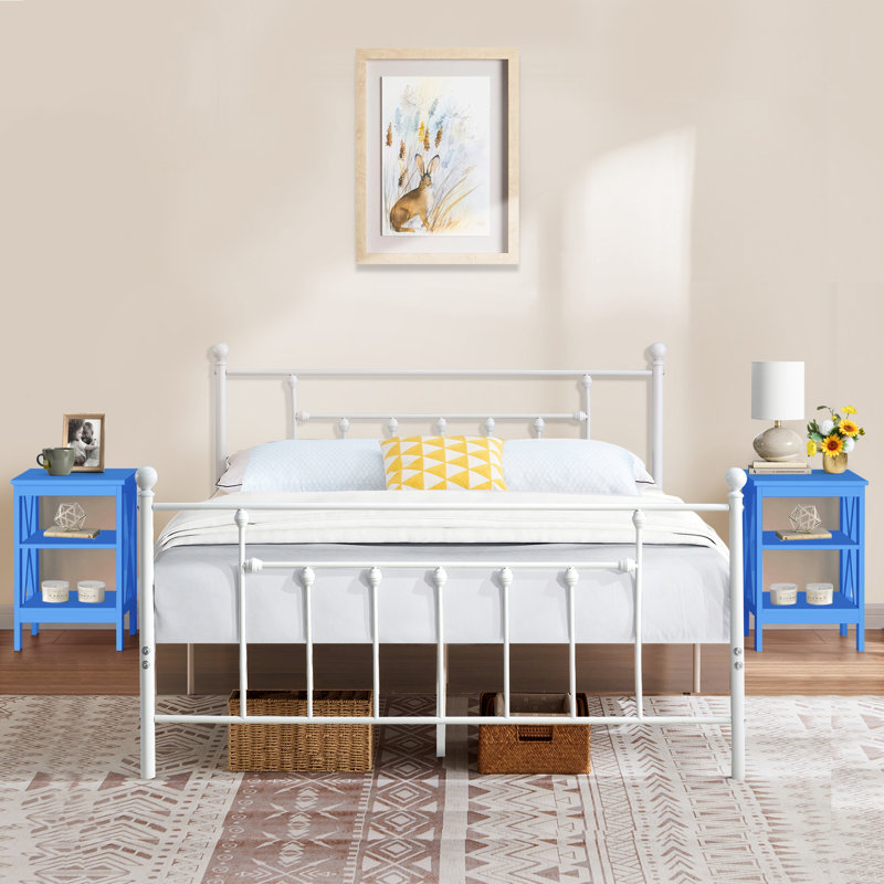 Ensemble de lit et table de chevet 3 pièces Kempst, Bleu, Grand