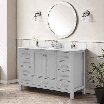 Meuble-lavabo et salle de bain autoportant en bois gris moderne 48 po