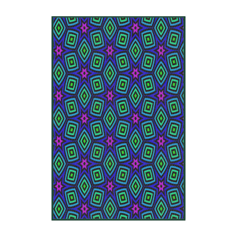 Tapis décoratif vert géométrique, Rectangle 5 pi x 7 pi