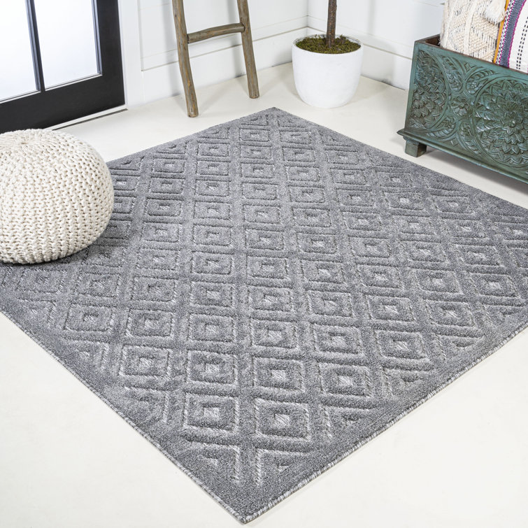 Portmany Neutral Diamond Trellis Dark Gray Indoor/Outdoor Rug