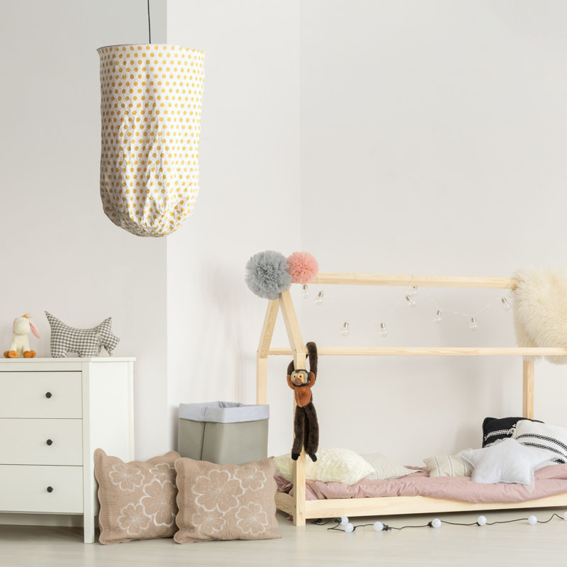 Luminaire suspendu blanc en tissu à pois, Pois jaunes