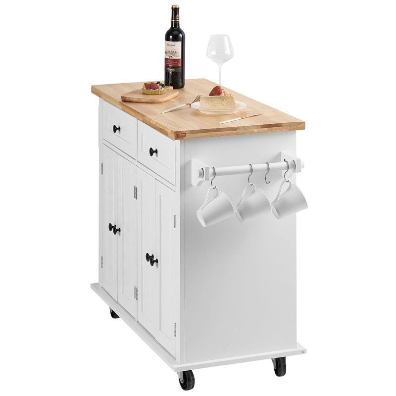 Chariot pour îlot de cuisine avec plateau en bois massif (ne comprend pas les tabourets)