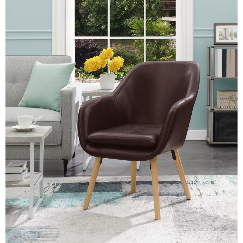Abdelrahman 25.25" Wide Wingback Vegan Leather Armchair with Solid Wood Legs, Espresso