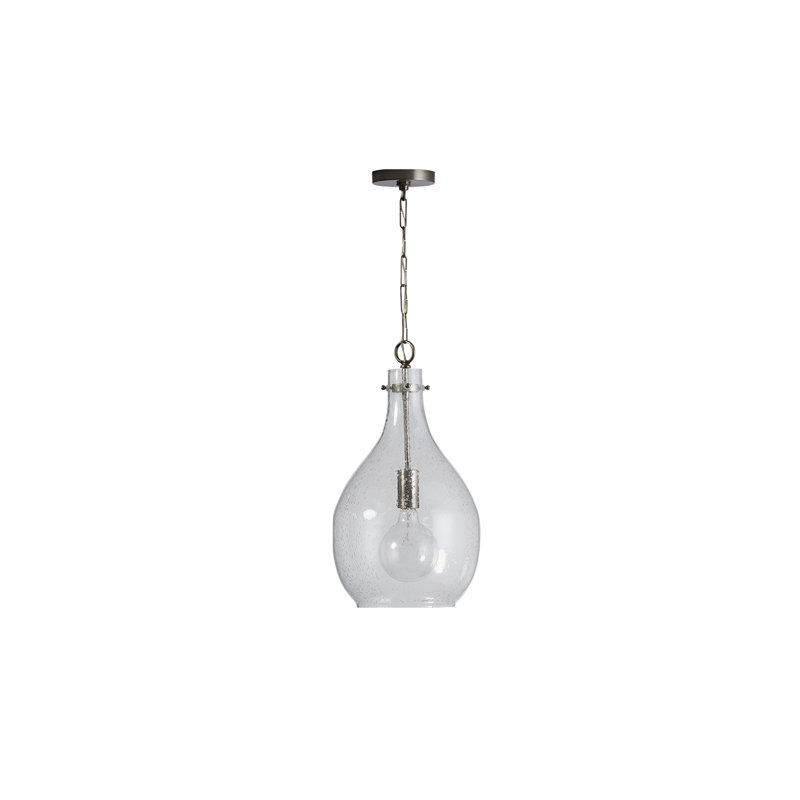 1 - Light Single Pendant, Polished Pewter, Seeded
