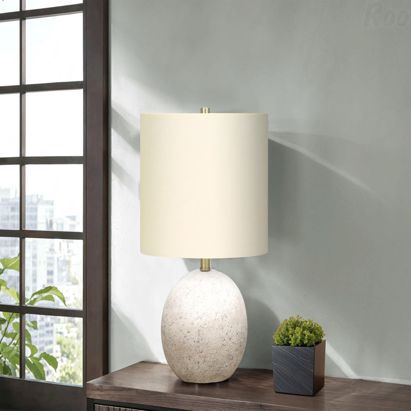 Lampe de table - H 20 po, matériau de béton gris, abat-jour ivoire et crème, Blanc