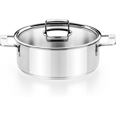 BRA COOKWARE Signature Stainless Steel Stock Pot w/ Glass Lid | 9.5 Inch 4 Quart Professional Grade Cooking Pot | PFOA Free Deep Pot | All Cooktops | All Cooktops (incl. Induction) & Oven Safe