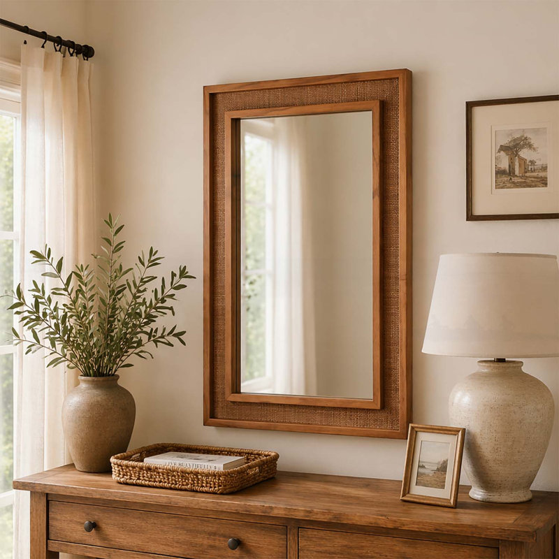 Miroir rectangulaire pour décoration de maison de campagne, de salle de bain et de maison, 24x36 Inch, Yellowish-Brown