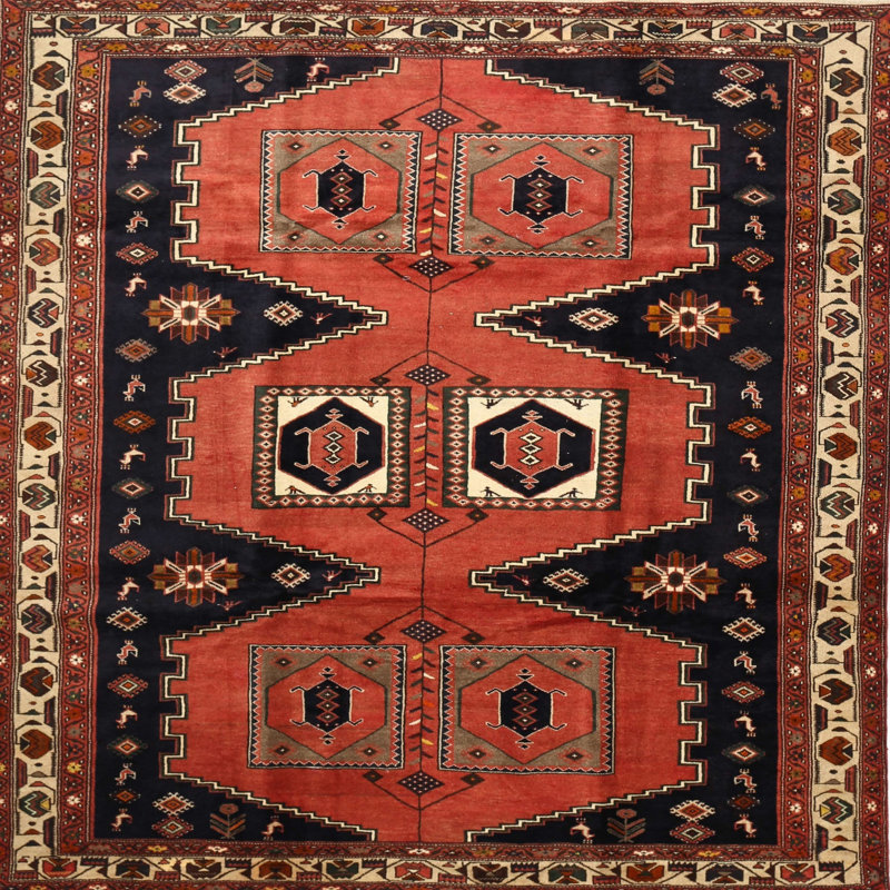Tapis rouge / noir Southwestern, Carré 5 pi