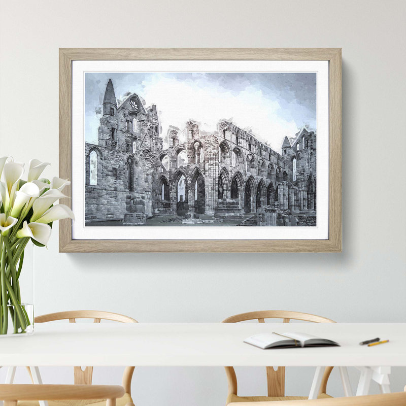 Ruins of Whitby Abbey in England in Abstract - Picture Frame Photograph Print, 40cm H x 60cm W x 2cm D, Oak