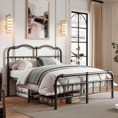 Ashwyn Queen Size Heavy Duty Steel Slat Bed Frame - 18" High Vintage Style, 3500 LBS Capacity, Anti-Sway & Squeak Resistant, No Box Spring Needed