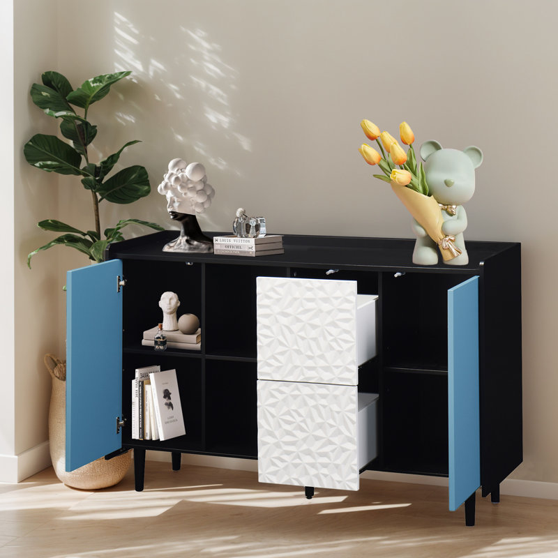 47.18" W Sideboard With 2 Drawers, Black/Blue