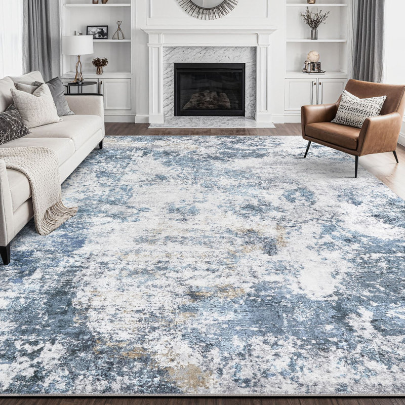 Abstract Modern Boho Area Rug Non-Shedding Low-Pile Carpet for Living Room, Bedroom, or Office, Rectangle 8' x 10'