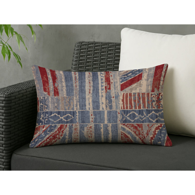 Coussin décoratif intérieur et extérieur Modern, Gris / rouge / bleu abstrait, Rectangle H 25 po x l 18 po