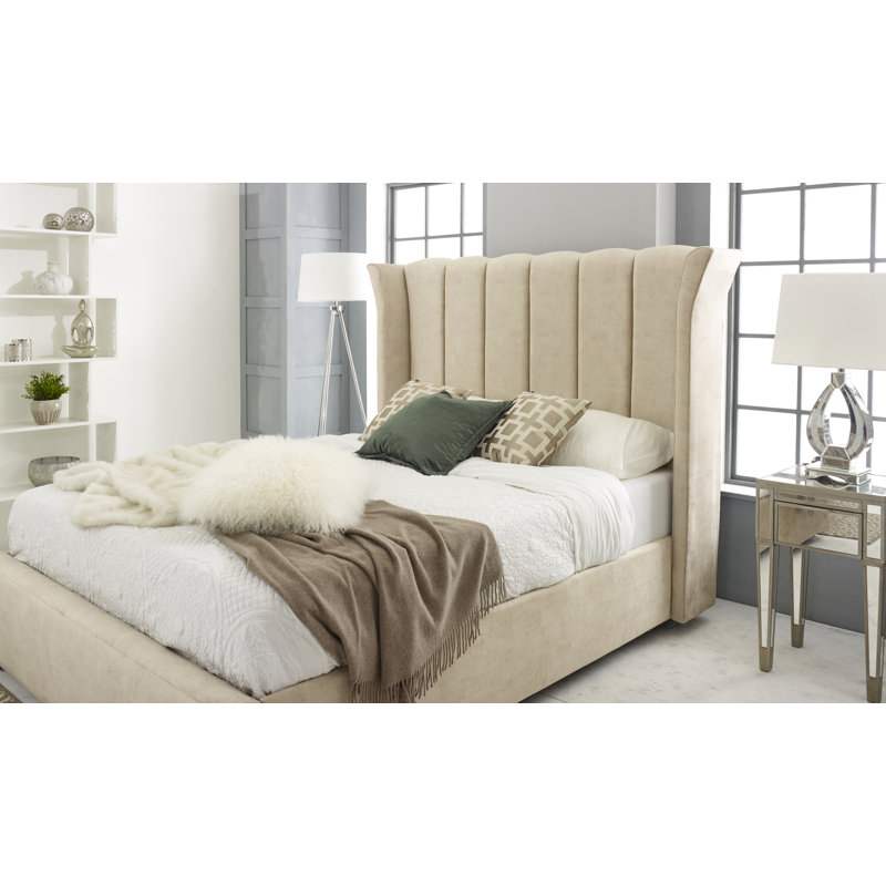 Lachanda Upholstered Velvet Bed, Double (4'6), Beige