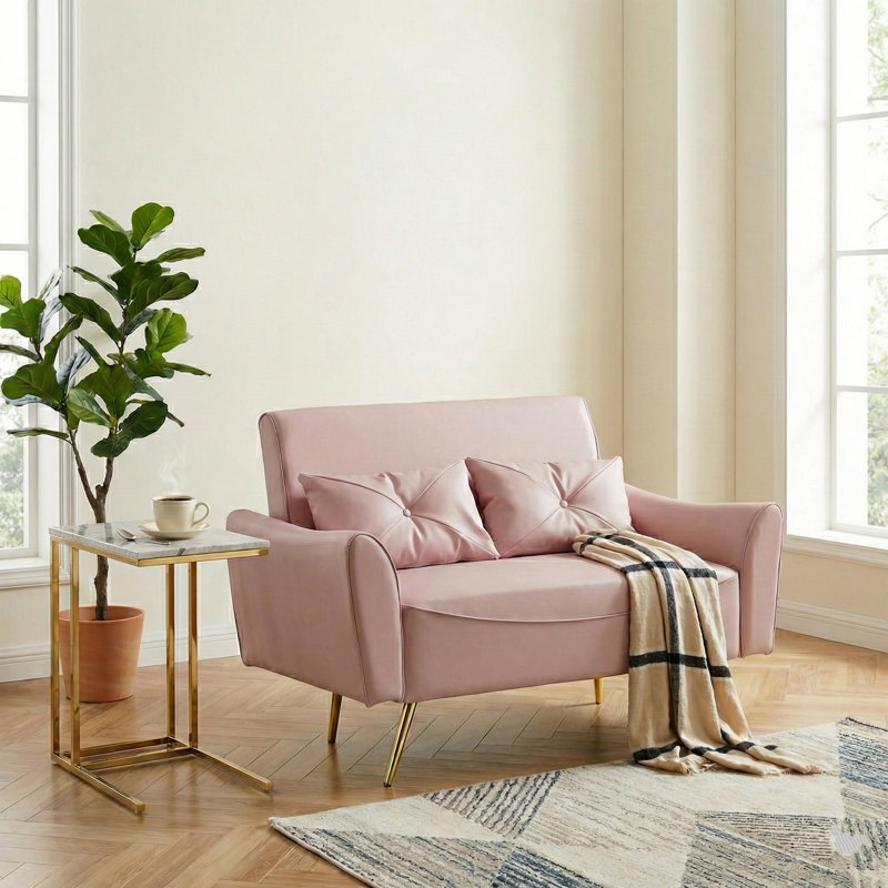Canapé 47,6 pouces en similicuir, petit canapé pour petits espaces, Rose