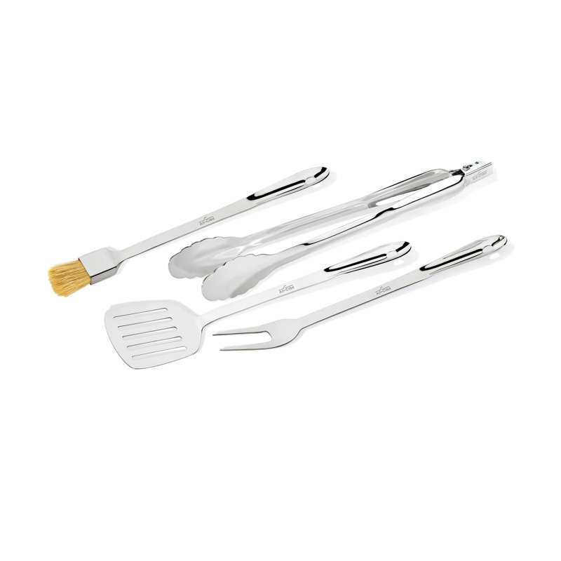 Stainless Steel 4-Piece BBQ Tool Set with Long Handles