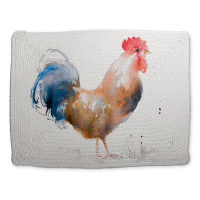 Rooster Watercolor Blue Braided Placemat | Kitchen Decor