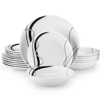 18-Piece Porcelain Dinnerware Set for 6 - Microwave & Dishwasher Safe Sophisticated Ribbon Dining Set