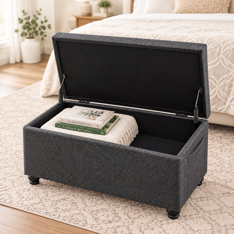 Banc de rangement avec repose-pieds capitonné 31 pouces, Gris foncé