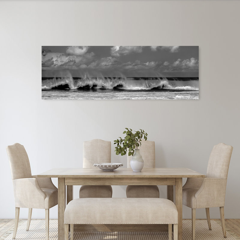 «Crashing Ocean Waves», art mural contemporain contemporain abstrait sur une plage, H 20 po x l 60 po