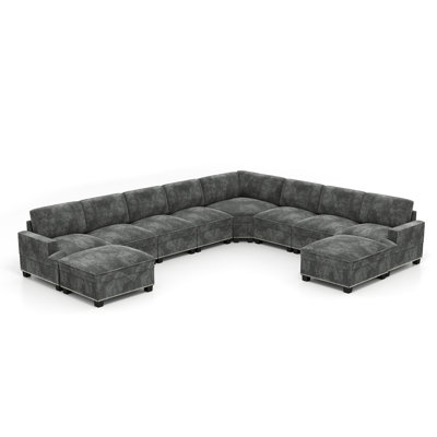 10-Piece Modern Spacious Corduroy Corner Sectional Sofa, Cloud Couch With Chaise & Nailhead Trim