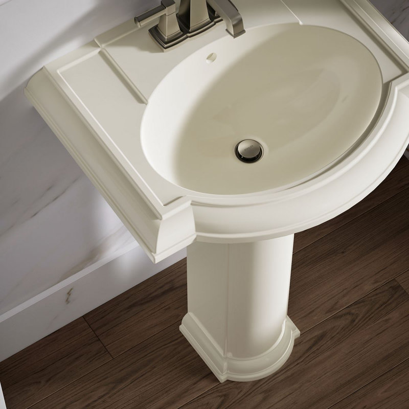 Devonshire Ceramic 25" Pedestal Bathroom Sink with Overflow, Biscuit, Centerset Faucet