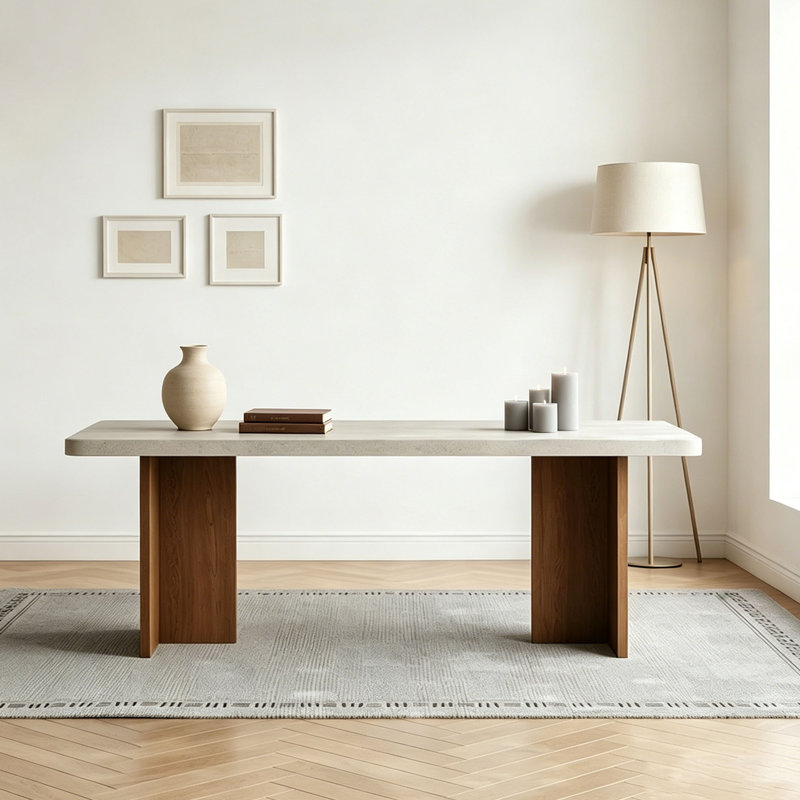Table en pierre frittée de style crème, 29.5" H x 70.9" W x 31.5" D