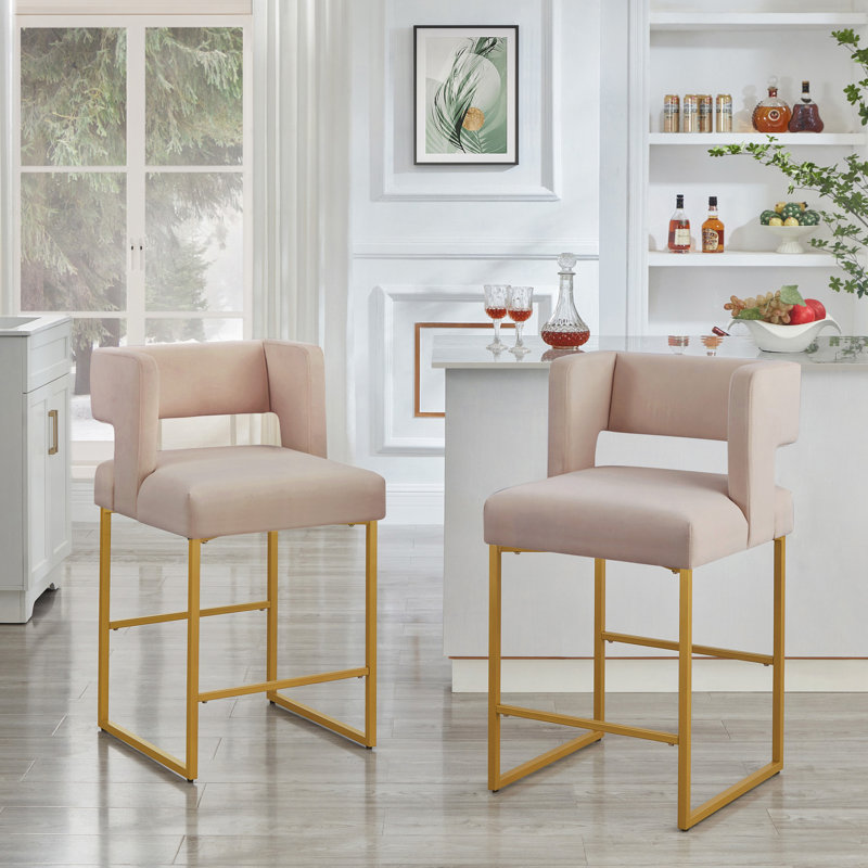 Tabouret à hauteur de comptoir moderne avec dossier ouvert carré et pieds robustes en fer, ensemble de 2 chaises de bar polyvalentes
