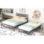 Lit plateforme double avec lit gigogne ajustable, caractéristique grise - pin et lit gigogne mobile-690203740