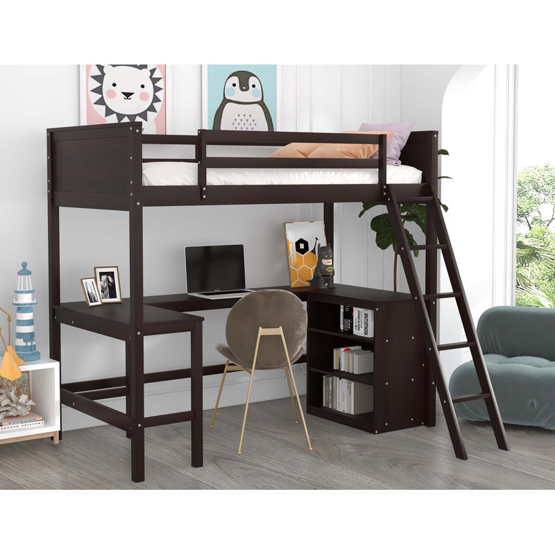 Enson Loft Bed with Built-in-Desk by Harriet Bee, Twin, Espresso