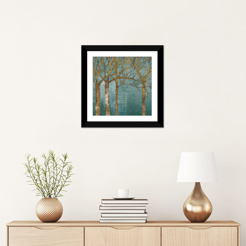 « golden day turquoise », impression sur toile, H 24 po x l 24 po x P 1 po, Papier beaux-arts encadré noir, Blanc
