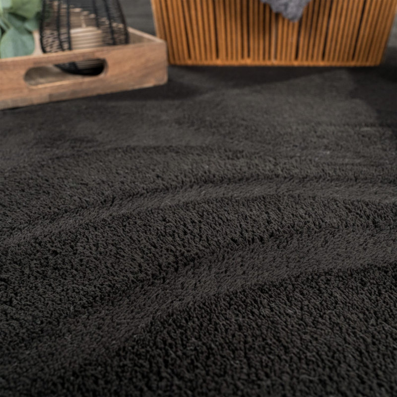 Soft Area Rug Cozy Low-Pile Rug Anti-Slip Solid Color Washable, Round 5'3", Black