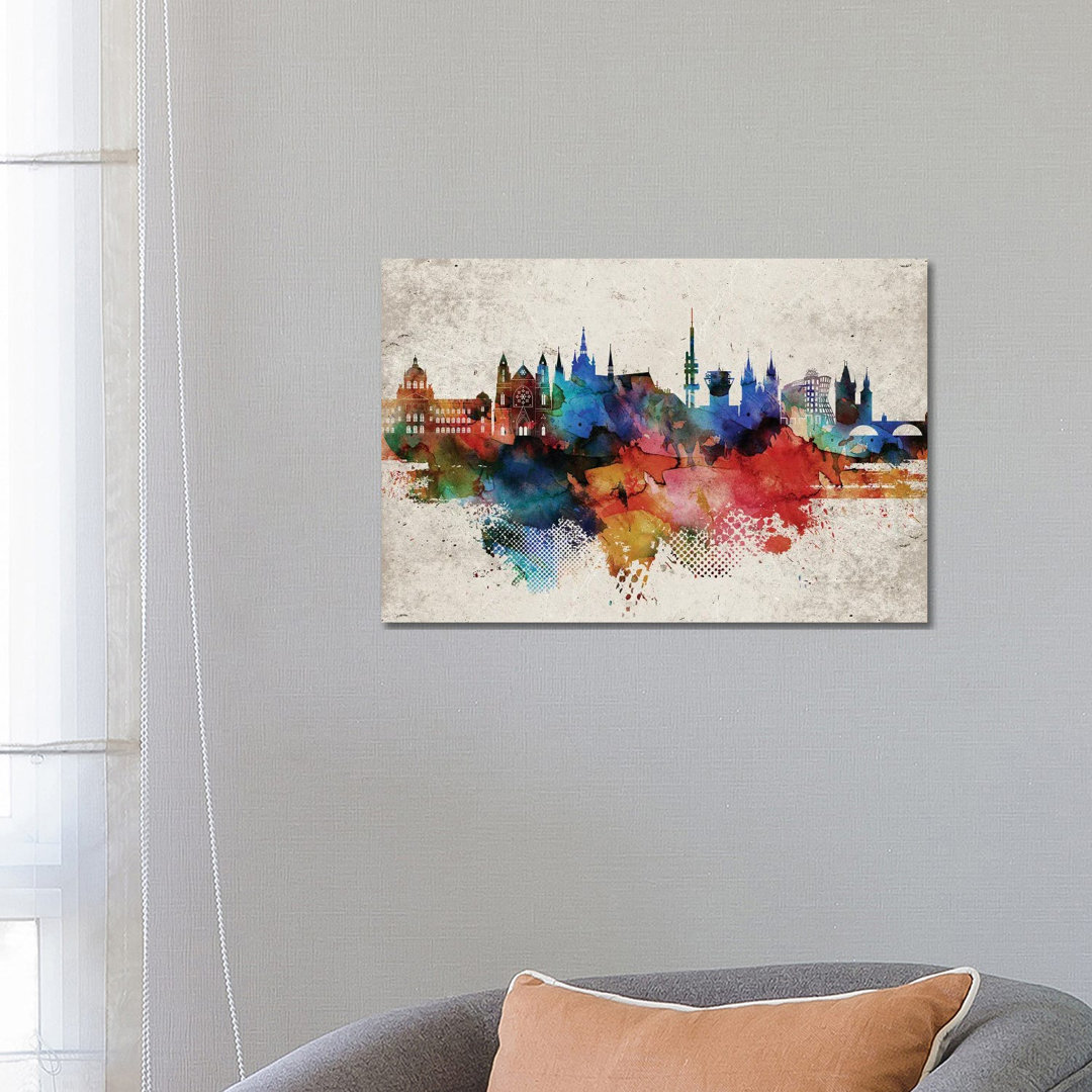 Prague Abstract Skyline by WallDecorAddict - Wrapped Canvas Print