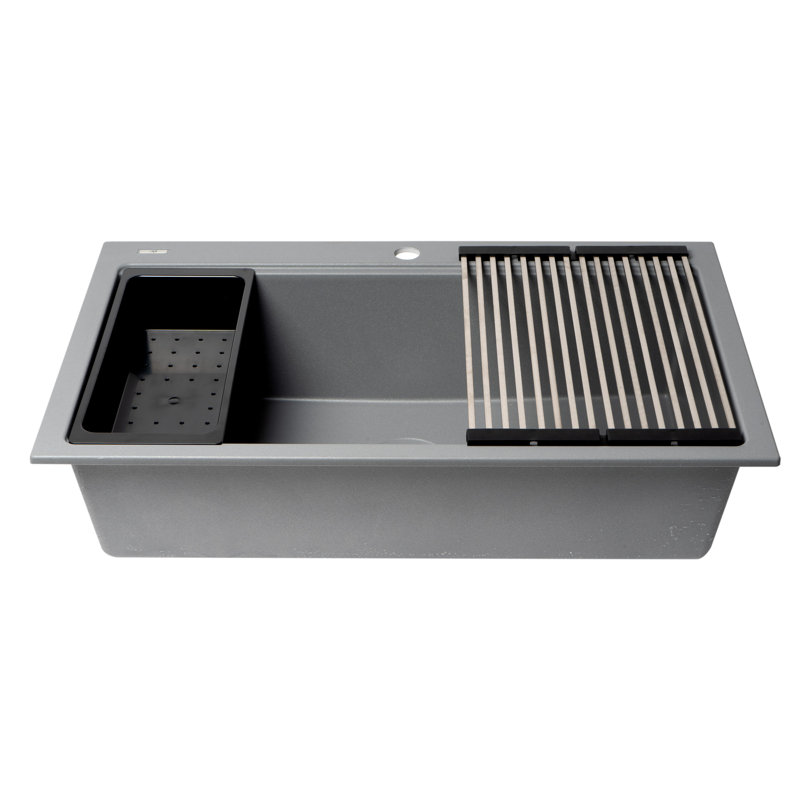 34'' L Single Bowl Granite Kitchen Sink, Titanium
