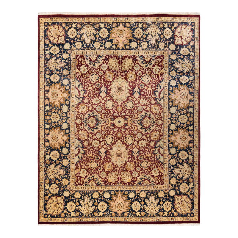Tapis unique noué à la main Keenan - bourgogne, 7 pi 10 po x 10 pi 2 po