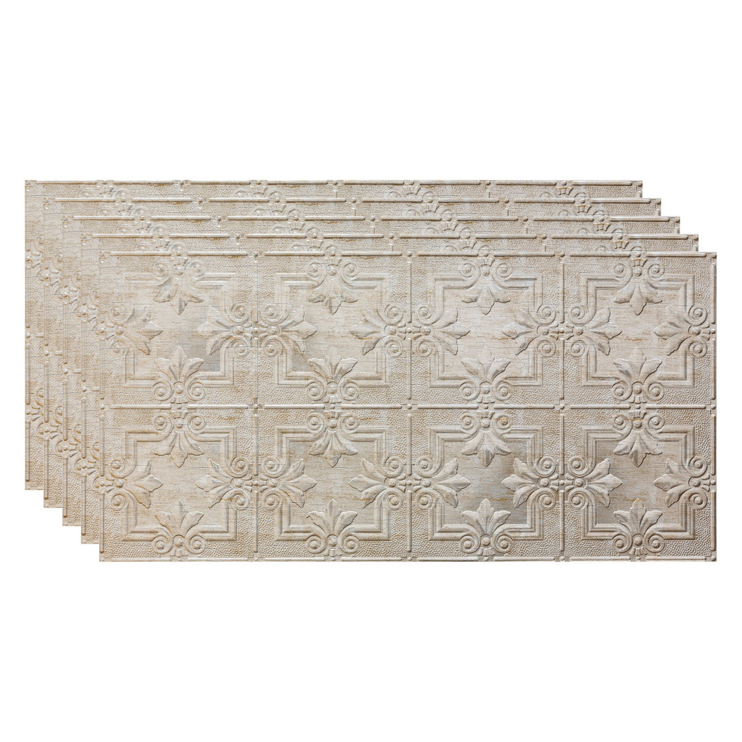 Regalia 24.38'' L x 48.38'' W Textured Vinyl Glue Up Ceiling Tile In Vintage Metal (Set of 5) Fasade