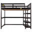 Lit mezzanine double avec tablettes de rangement et bureau sous le lit, espresso-336205148-336205149