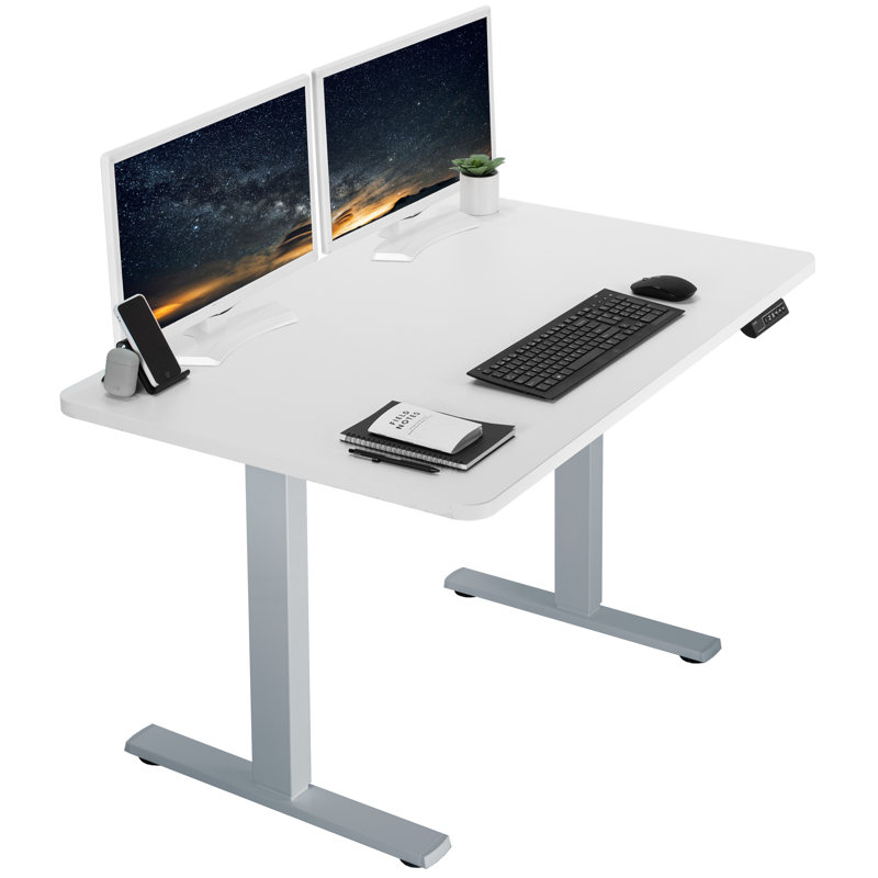 VIVO Single Motor Electric Desk with Push Button Memory Controller, 48.5" H x 48" W x 30" D, Bamboo/Grey