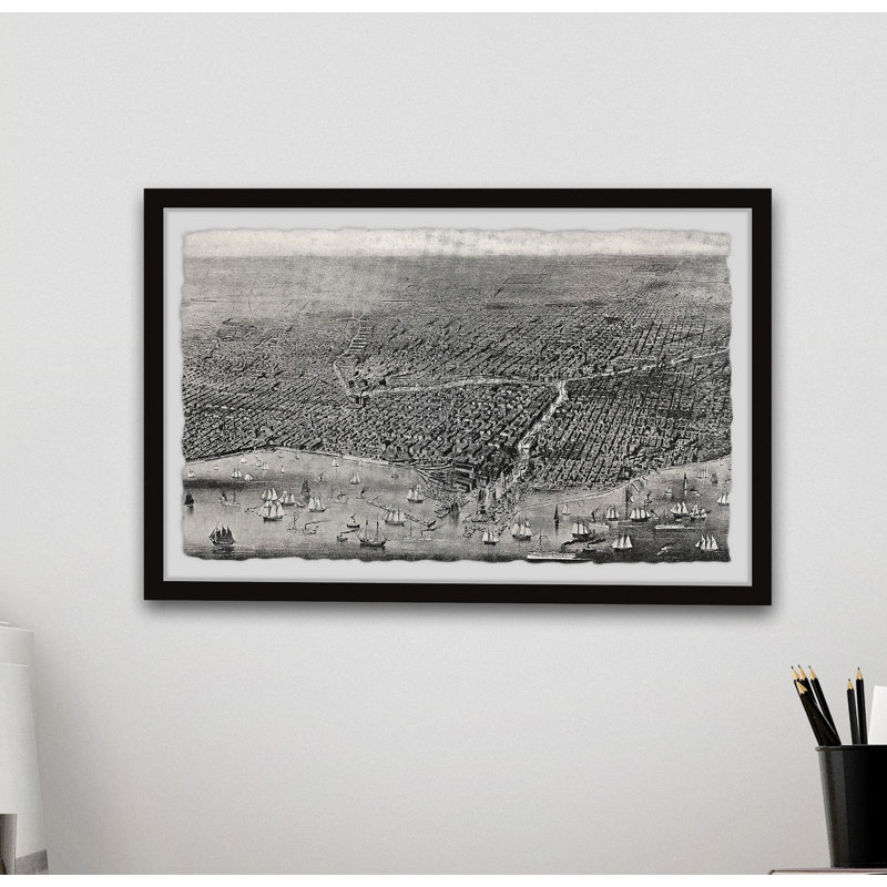 Vue d'oiseau de la ville de Chicago II - cadre photo, H 16 po x l 24 po x P 1,5 po