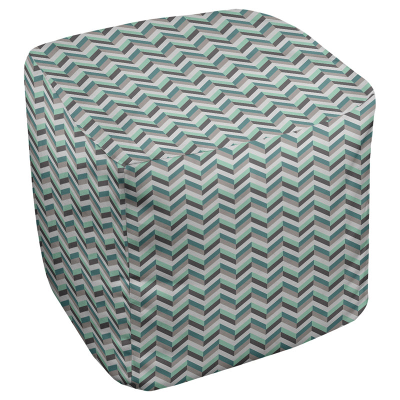 Repose-pieds cube à chevrons Leffel, H 14,5 po x L 87 po x P 13 po, Vert / Gris / Noir